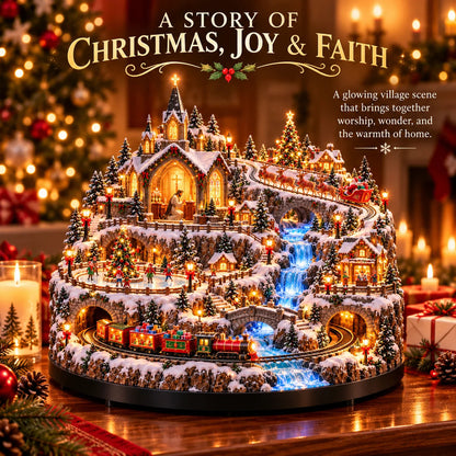 ✨ LAST DAY 49% OFF 🔥 Lighted Animated Christmas Village with Train, Reindeer Sleigh & Waterfall ✨