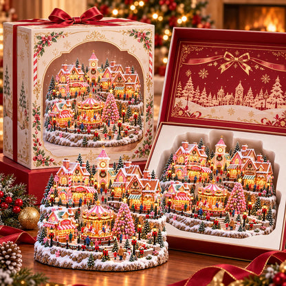 🎄 Candy Glow Pink Christmas Market Lighted Miniature Village 🎠