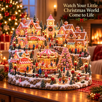 🎄 Candy Glow Pink Christmas Market Lighted Miniature Village 🎠