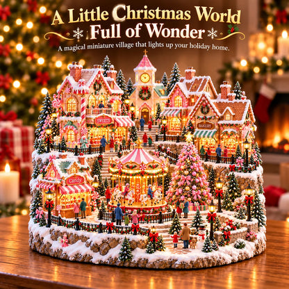 🎄 Candy Glow Pink Christmas Market Lighted Miniature Village 🎠