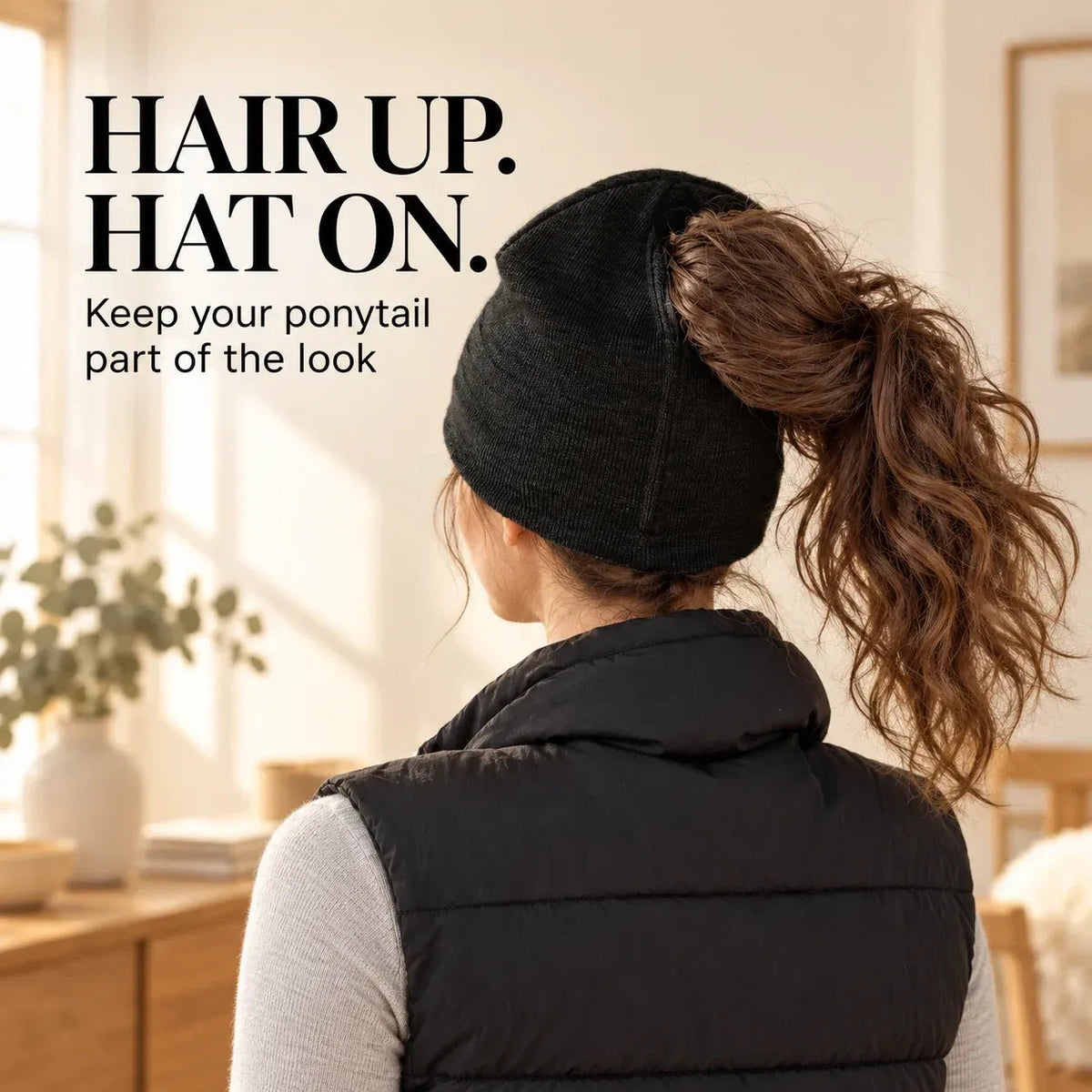 🤎 Ponytail Knit Beanie - Cute Slouchy Winter Hat with Hair Opening 🎀