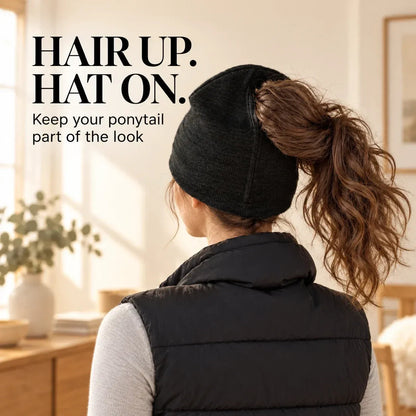 🤎 Ponytail Knit Beanie - Cute Slouchy Winter Hat with Hair Opening 🎀