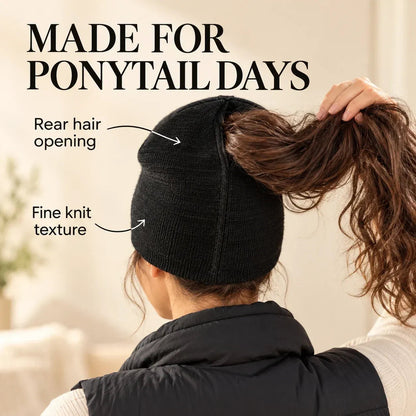 🤎 Ponytail Knit Beanie - Cute Slouchy Winter Hat with Hair Opening 🎀