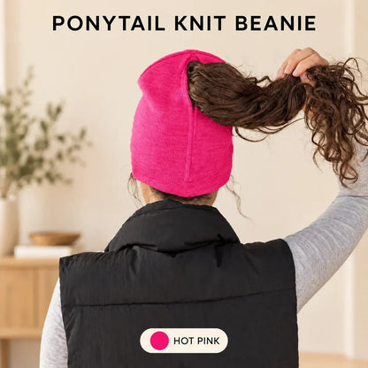 🤎 Ponytail Knit Beanie - Cute Slouchy Winter Hat with Hair Opening 🎀