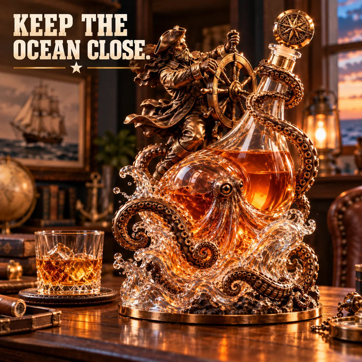 ⚓ Stormbound Captain & Deep-Sea Octopus Whiskey Decanter – 2026 Nautical Collector’s Edition 🥃