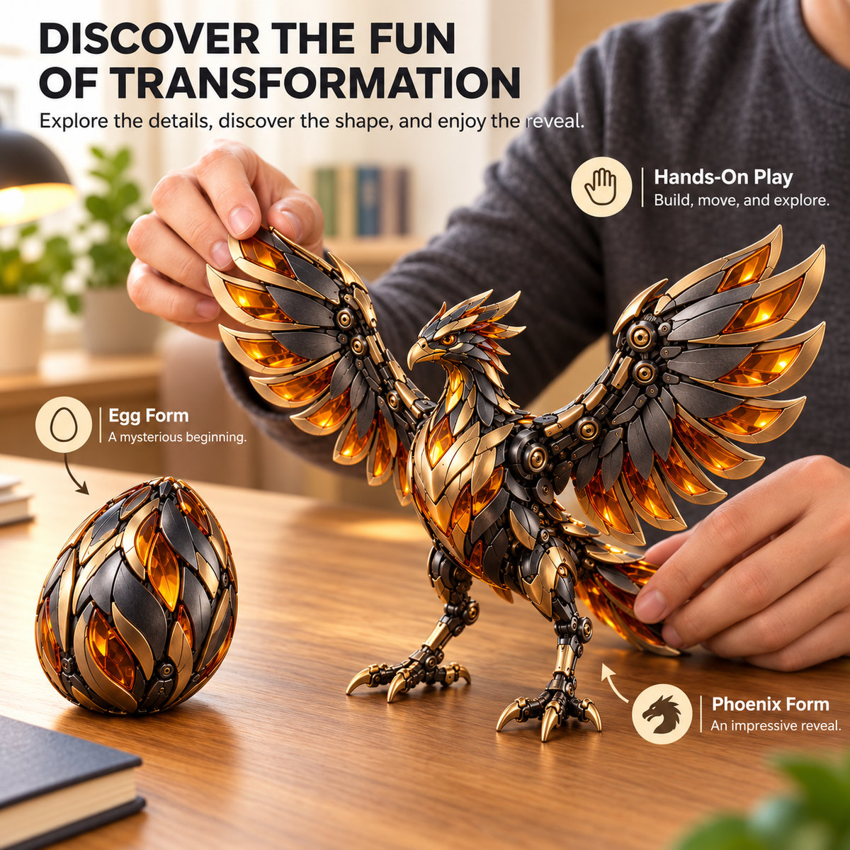 🔥 Mechanical Transforming Phoenix Egg - 2-in-1 Sci-Fi Figure