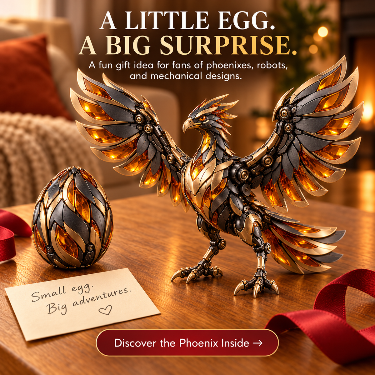 🔥 Mechanical Transforming Phoenix Egg - 2-in-1 Sci-Fi Figure