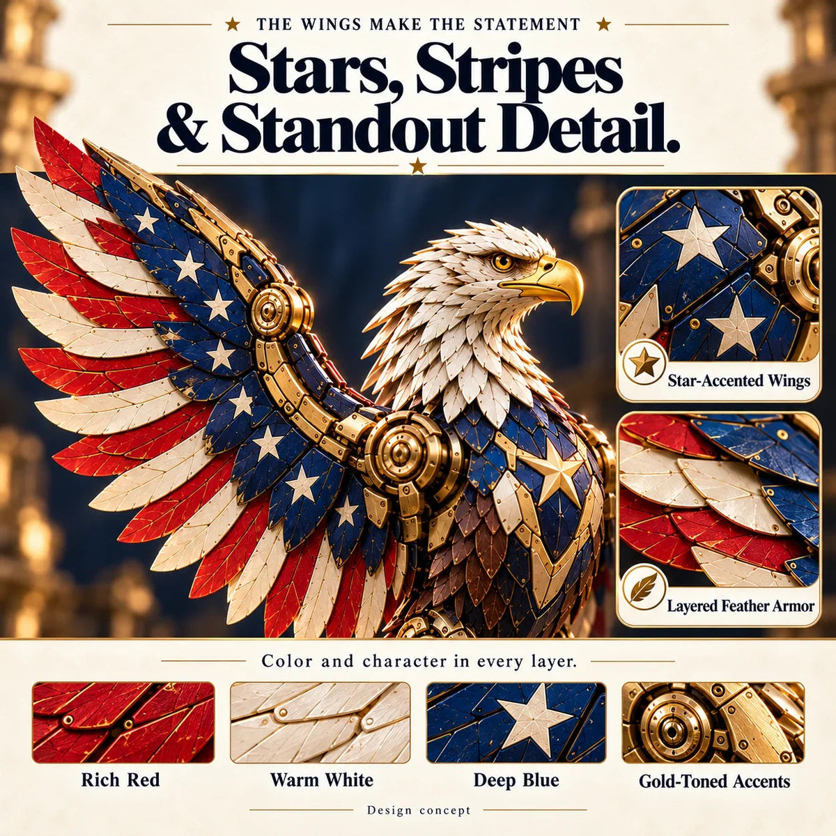 🔥last Day 49% Off -🦅 American Eagle Transforming Egg – Stars & Stripes Mechanical Figure With Bold Wing Details！！！