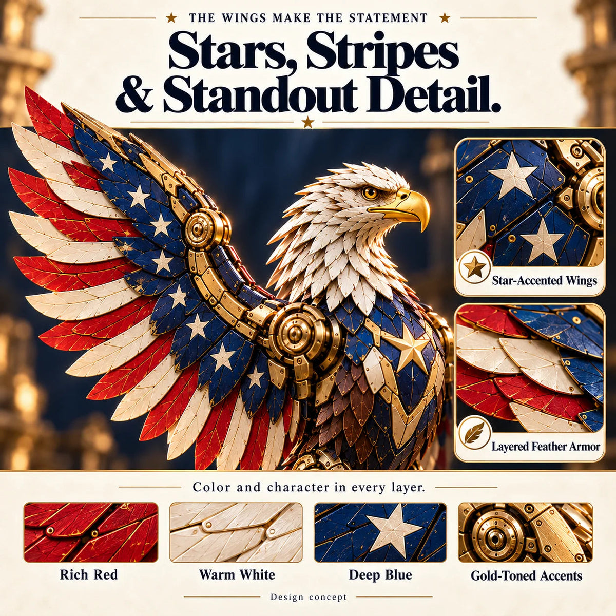 ⌛last Day 49% Off -🦅 American Eagle Transforming Egg – Stars & Stripes Mechanical Figure With Bold Wing Details
