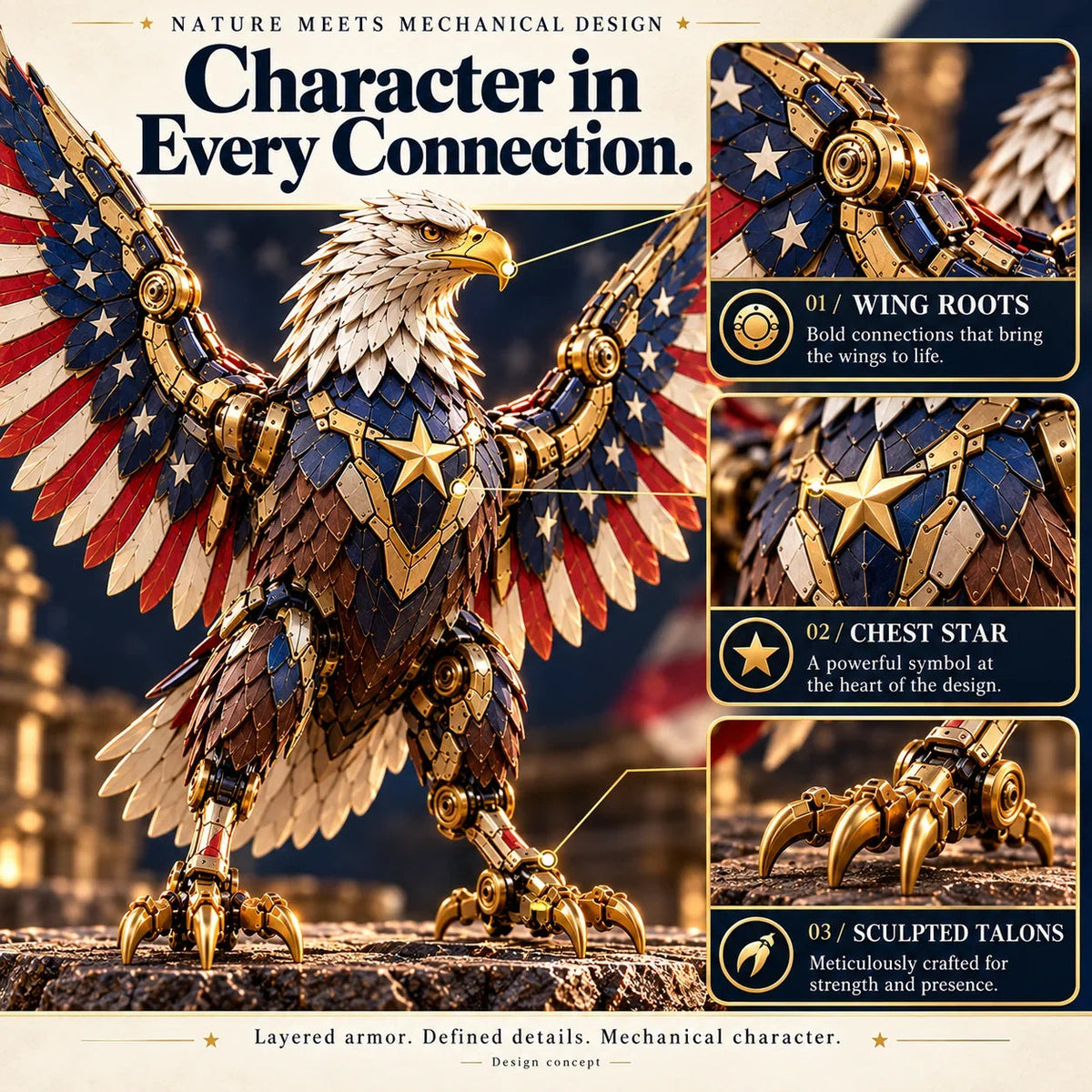 🔥last Day 49% Off -🦅 American Eagle Transforming Egg – Stars & Stripes Mechanical Figure With Bold Wing Details！！！