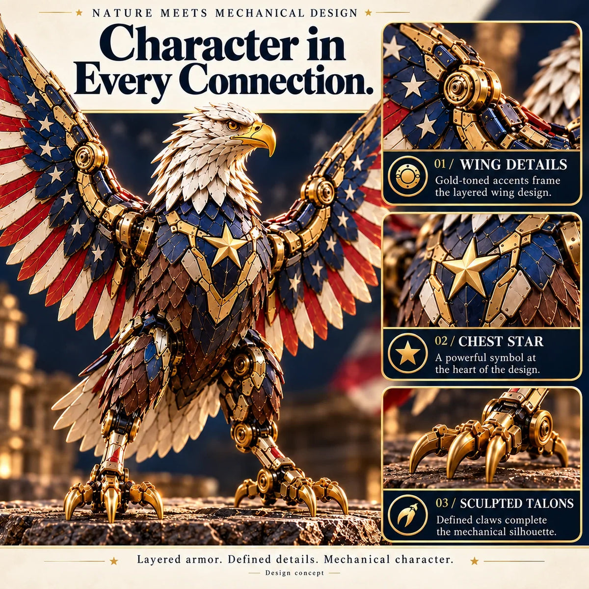🎗️🔥last Day 49% Off -🦅 American Eagle Transforming Egg – Stars & Stripes Mechanical Figure With Bold Wing Details