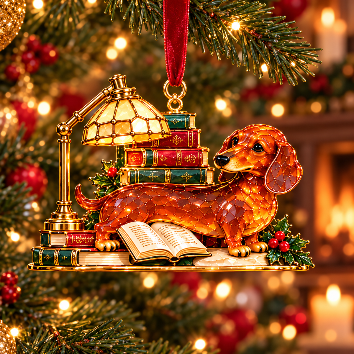 🐶Dachshund Cozy Library Christmas Ornament – A Little Story for Your Tree 🐾