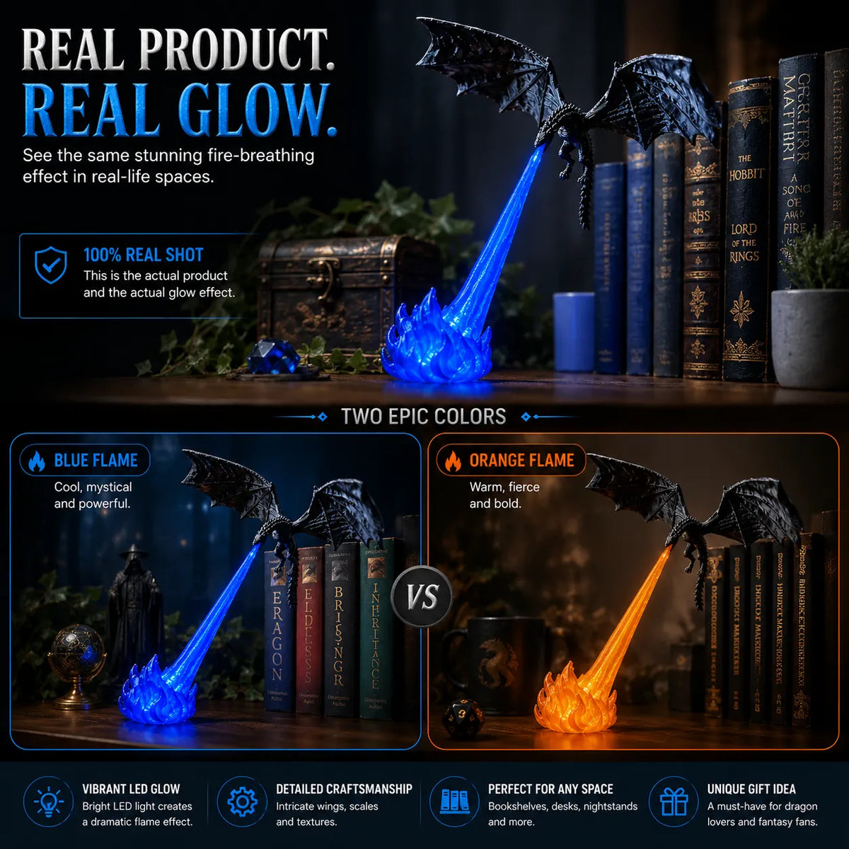 🐉 50% OFF Fire-Breathing Dragon Book Nook Light – Floating Fantasy Shelf Display