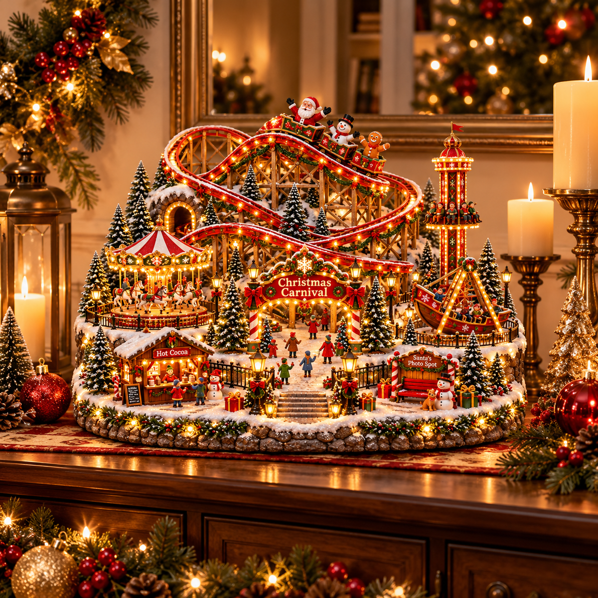 🔥 LAST DAY 50% OFF ！！！🎄 Magical Christmas Carnival Village – Animated Roller Coaster & Glowing Lights
