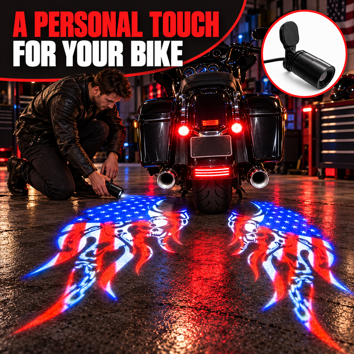 🏍️Patriotic Eagle Motorcycle Ground Projection Light – Ride with American Pride