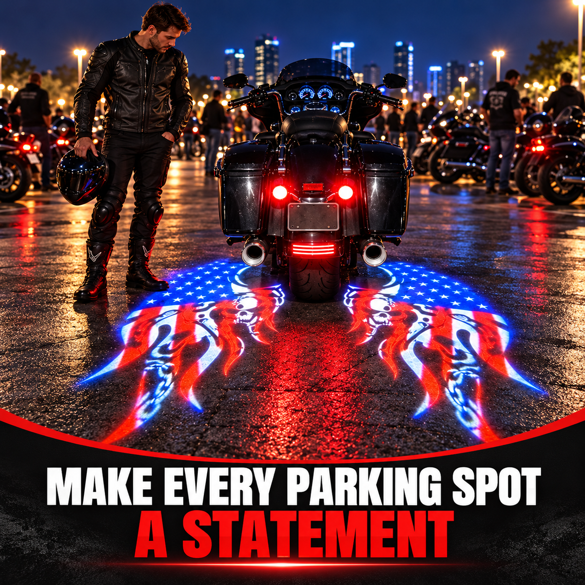 🏍️Patriotic Eagle Motorcycle Ground Projection Light – Ride with American Pride