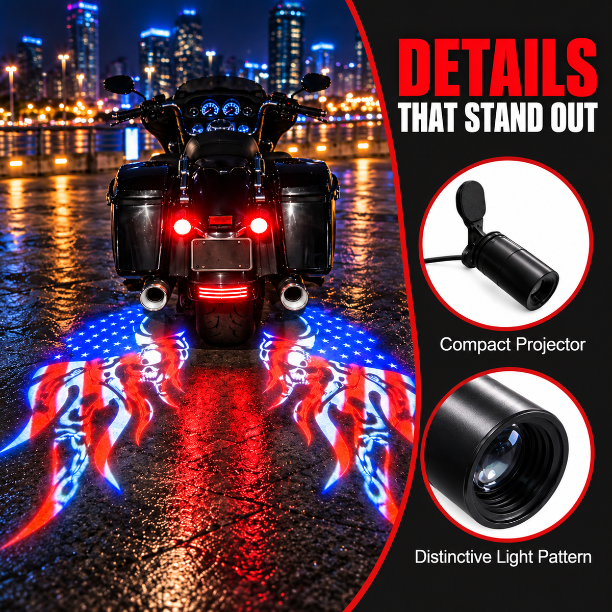 🏍️Patriotic Eagle Motorcycle Ground Projection Light – Ride with American Pride