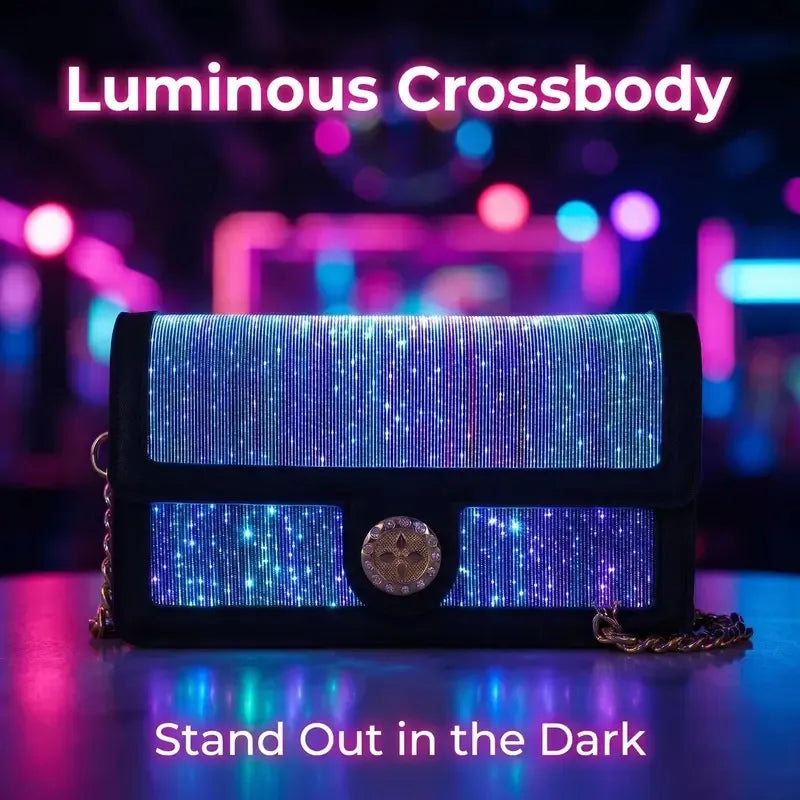 Fiber Optic Light Up Crossbody Bag, 7 Colors Glowing PU Leather Shoulder Purse