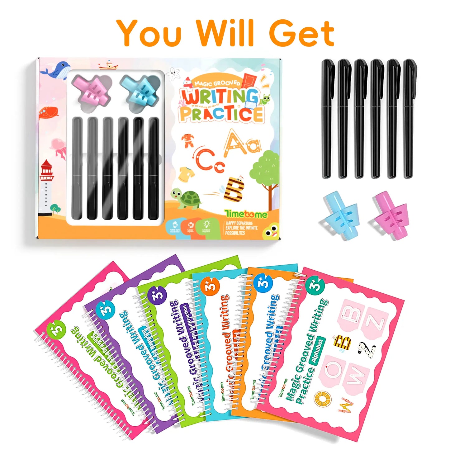 🔥 50% OFF ✏️ 6-in-1 Reusable Grooved Handwriting Workbook Set