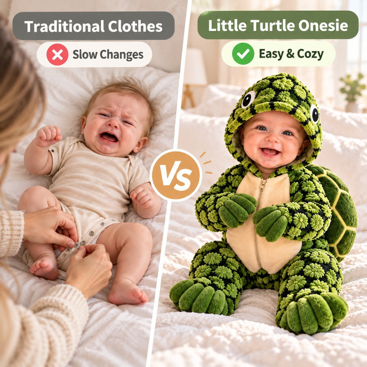 Little Turtle Plush 3D Shell Baby Onesie – Cute Hooded Cozy Romper