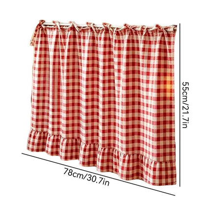 ✨2026 Farmhouse-Style Stove Curtain, Gingham Grid Ruffle-Edge Tier Curtains