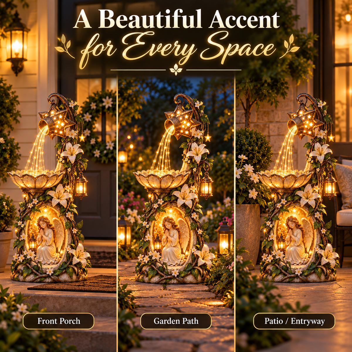 🔥 Last Day 49% OFF👼✨ Angel Starlight Cascading Garden Fountain with Illuminated Star & Lily Accents 🌸