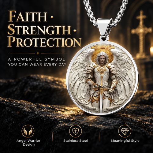 ⚔️ Angel Warrior Pendant Necklace – Stainless Steel Faith Jewelry for Men