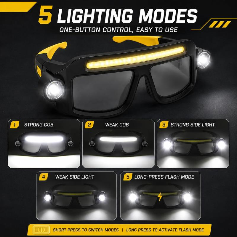 💡 Hands-Free LED Work Glasses – Wide Beam, Side Lights & Over-Glasses Fit