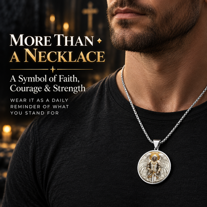 ⚔️ Angel Warrior Pendant Necklace – Stainless Steel Faith Jewelry for Men
