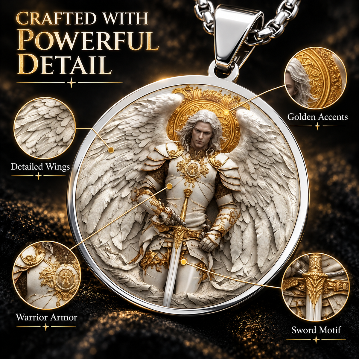 ⚔️ Angel Warrior Pendant Necklace – Stainless Steel Faith Jewelry for Men