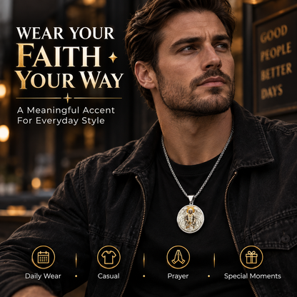 ⚔️ Angel Warrior Pendant Necklace – Stainless Steel Faith Jewelry for Men