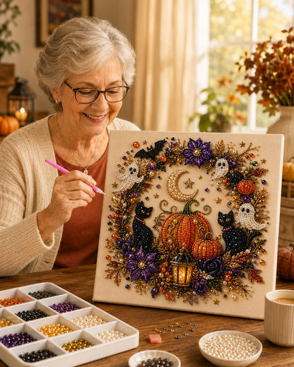 💥 Last Day 51% OFF – 👻✨ Halloween Pearl Art DIY Kit – Turn Tiny Pearls into Spooky-Cute Magic