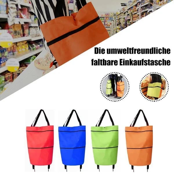 Shopping bag with wheels, foldable small trolley for groceries, portable, large-capacity women's bag for home use