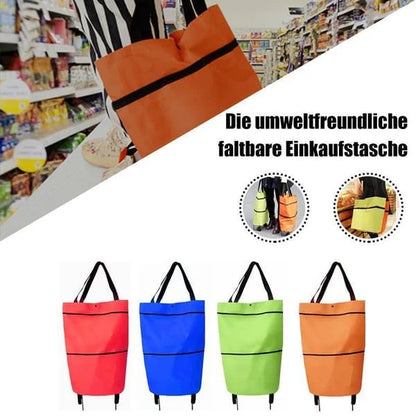 Shopping bag with wheels, foldable small trolley for groceries, portable, large-capacity women's bag for home use