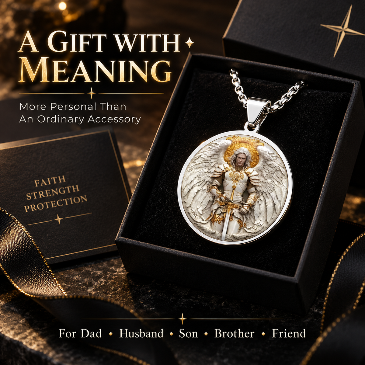 ⚔️ Angel Warrior Pendant Necklace – Stainless Steel Faith Jewelry for Men