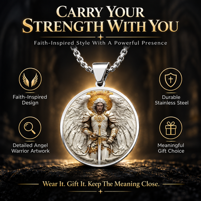⚔️ Angel Warrior Pendant Necklace – Stainless Steel Faith Jewelry for Men