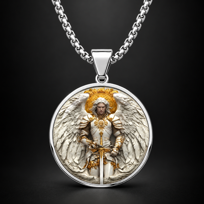 ⚔️ Angel Warrior Pendant Necklace – Stainless Steel Faith Jewelry for Men