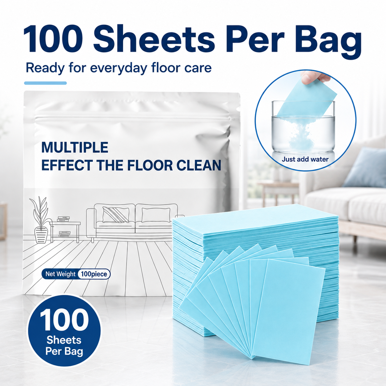 🧹 48% OFF- Compact Floor Cleaner Sheets 100 Pack 💧 No Bulky Bottles