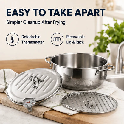 🔥 48% OFF 304 Stainless Steel Deep Fryer Pot 🍗 Stovetop Fryer With Thermometer & Oil Drain Rack