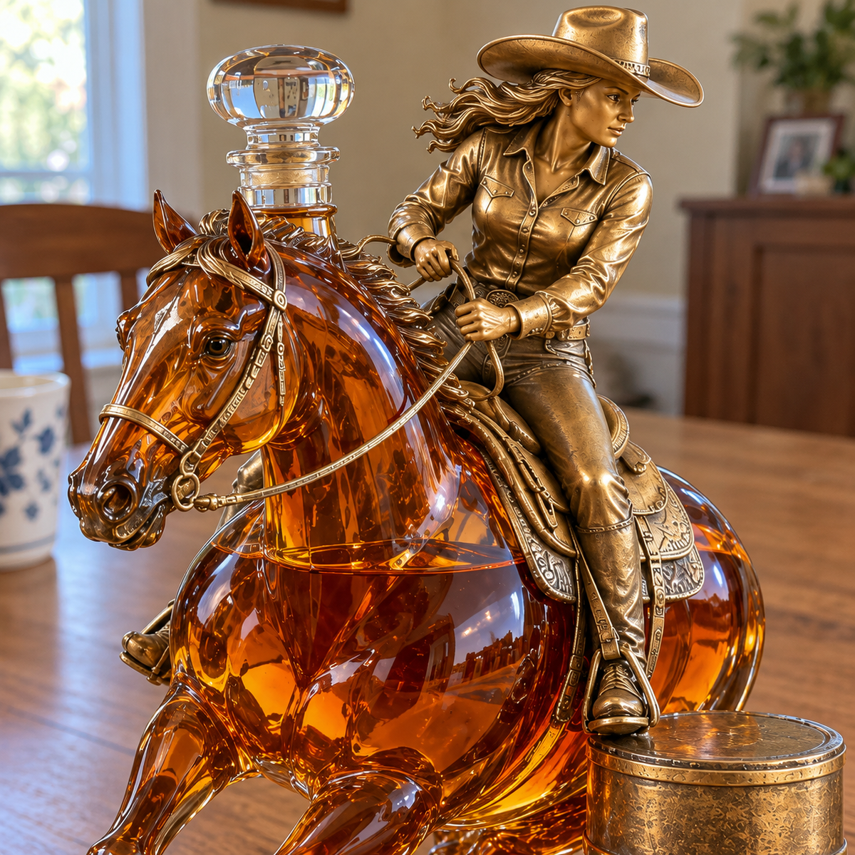 🐎 Western Spirit Cowgirl Whiskey Decanter — A Bold Tribute to the Thrill of Barrel Racing 🥃