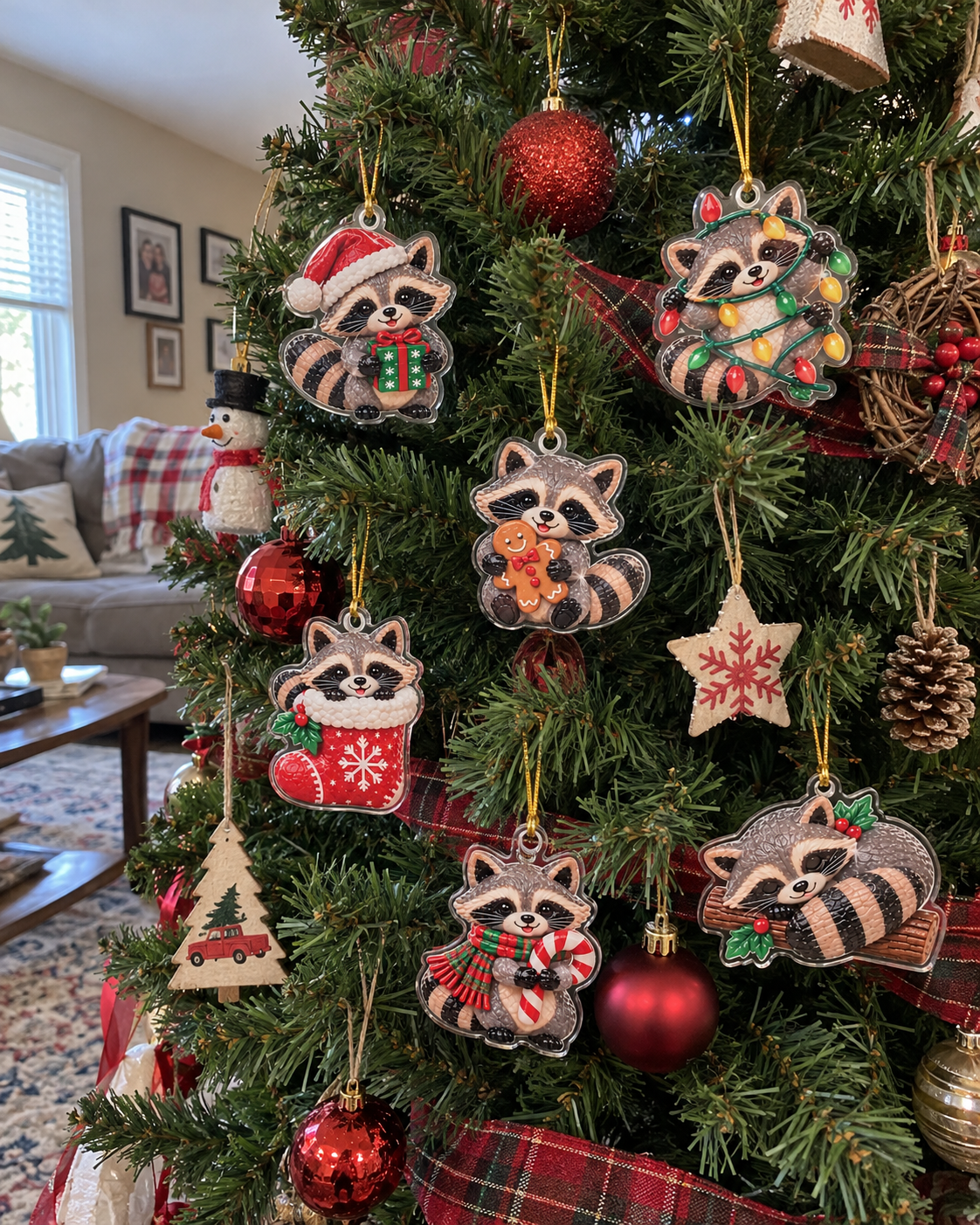 🦝Adorable Christmas Raccoon Ornaments