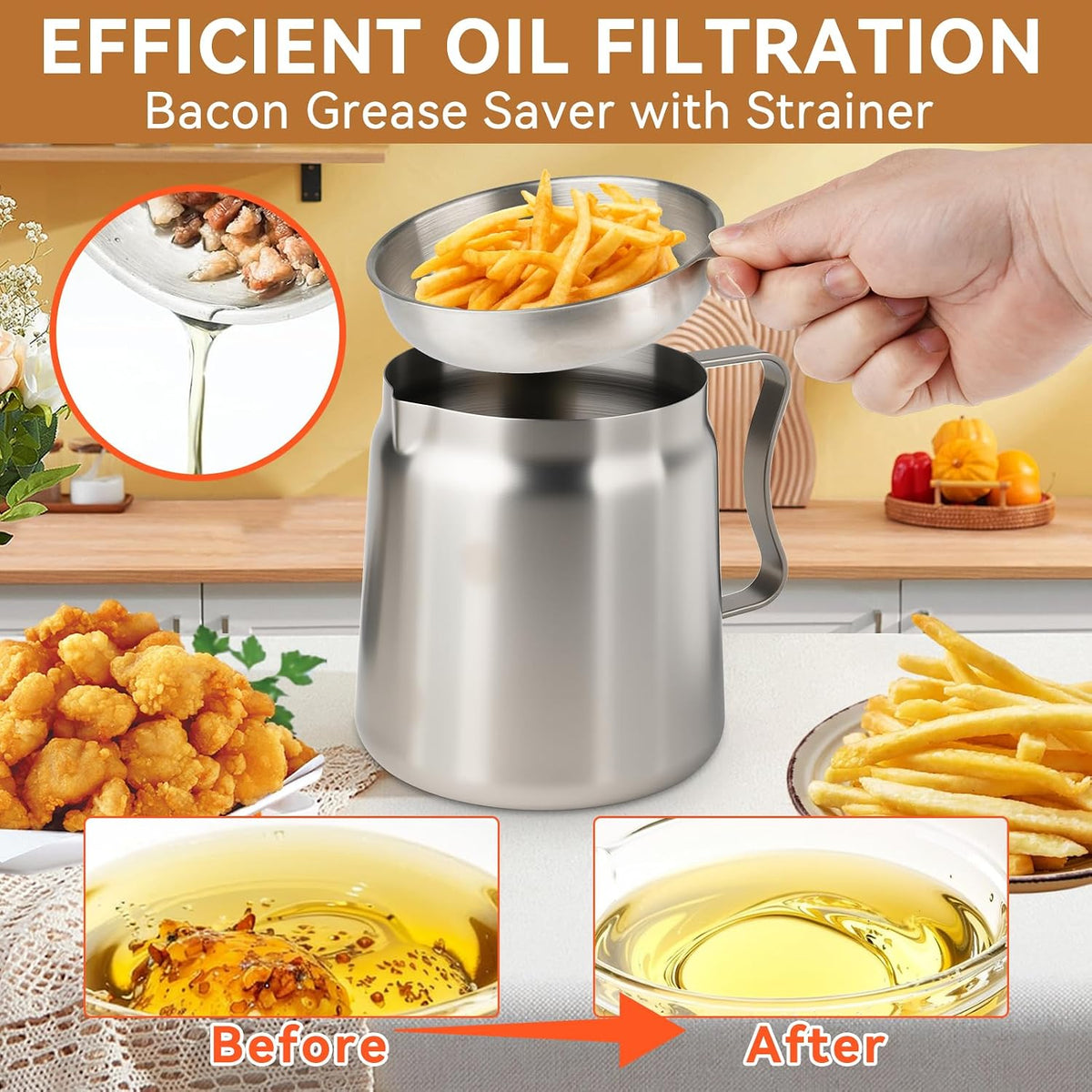 Stainless Steel Oil Filter Pot with Deep Fryer Basket, Stovetop Fryer