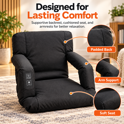 🔥 Heated Massage Portable Floor Chair with Backpack Carrying Straps & Armrests 🪑