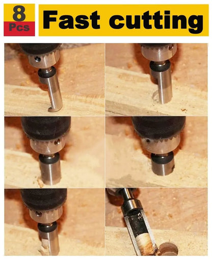 8Pcs Wood Plug Cutter Drill Bit Set | Straight & Tapered Wood Hole Plug Making Bits