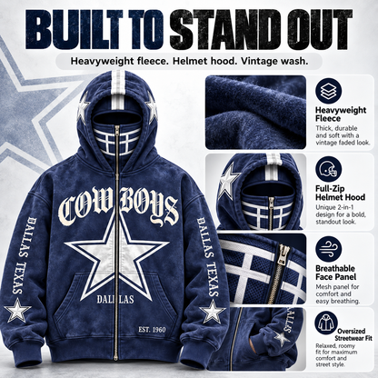 🏈 2-in-1 Football Zip Hoodie – Full-Zip Helmet Hood & Oversized Fit🏆