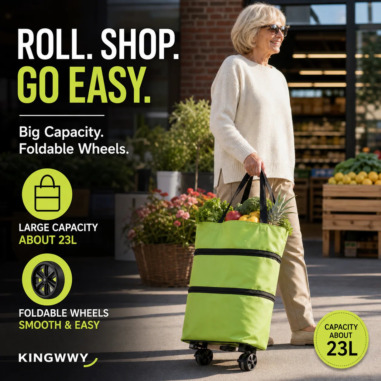 Shopping bag with wheels, foldable small trolley for groceries, portable, large-capacity women's bag for home use