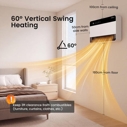 🔥 1500W Wall-Mounted Electric Heater 🏠 60° Swing & Remote Control