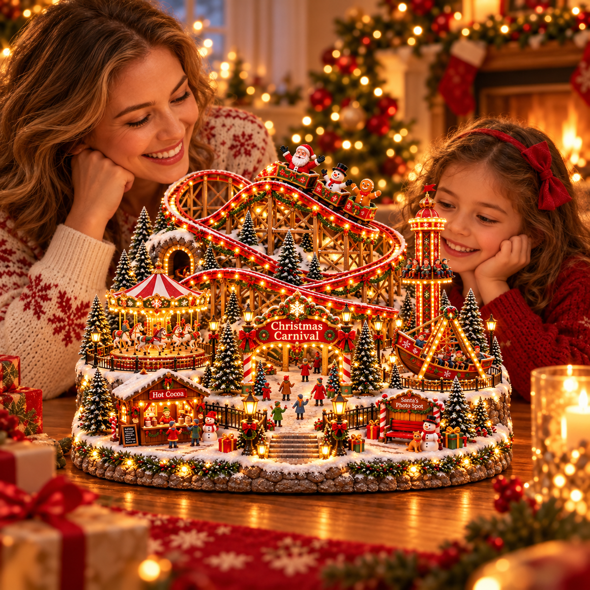 🔥 LAST DAY 50% OFF ！！！🎄 Magical Christmas Carnival Village – Animated Roller Coaster & Glowing Lights