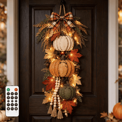 🎃 Lighted Rustic Wooden Pumpkin Door Hanger – Farmhouse Fall Porch & Thanksgiving Decor