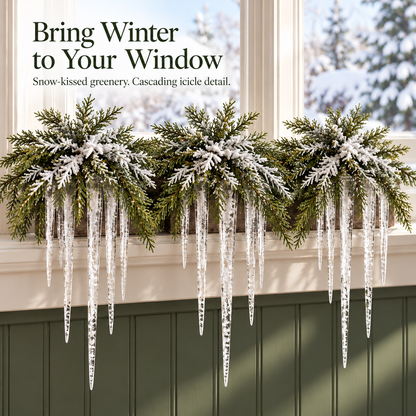 Snow-Frosted Cedar & Icicle Hanging Accent